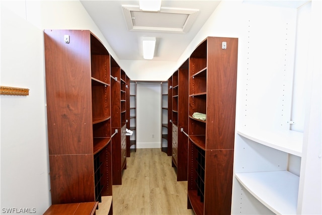 spacious closet with light hardwood / wood-style flooring