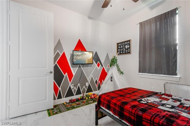 bedroom featuring ceiling fan