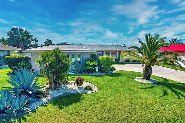 ranch-style home with a front lawn