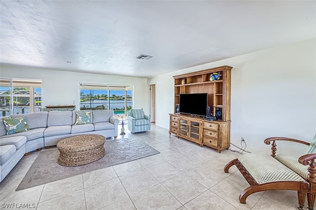 living room featuring light tile patterned floors