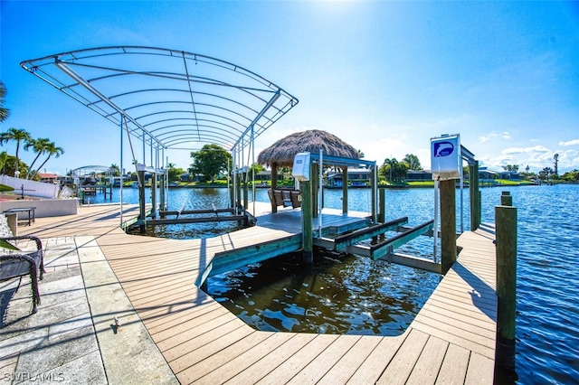 view of dock featuring a water view