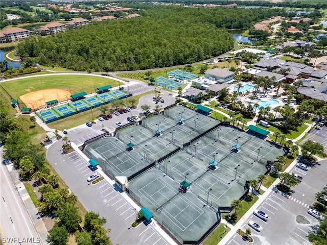 aerial view with a water view