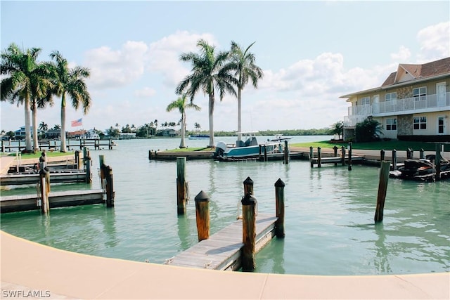 dock area featuring a water view