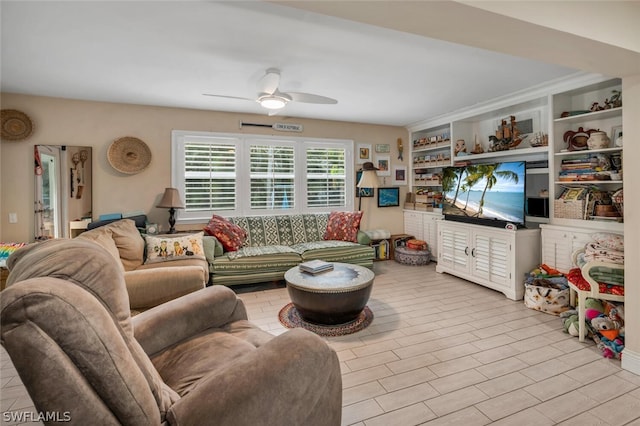 living room with ceiling fan