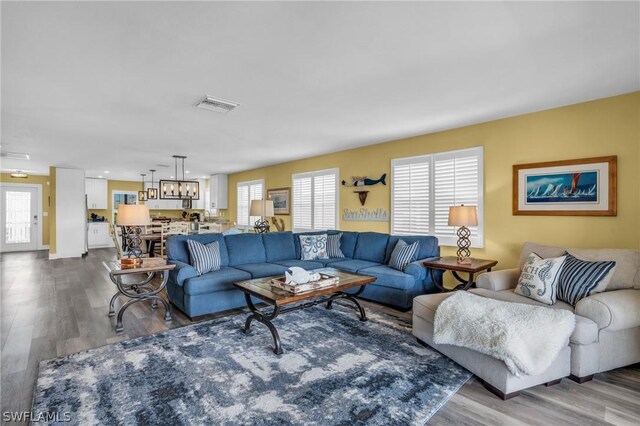 living room with hardwood / wood-style floors and a wealth of natural light