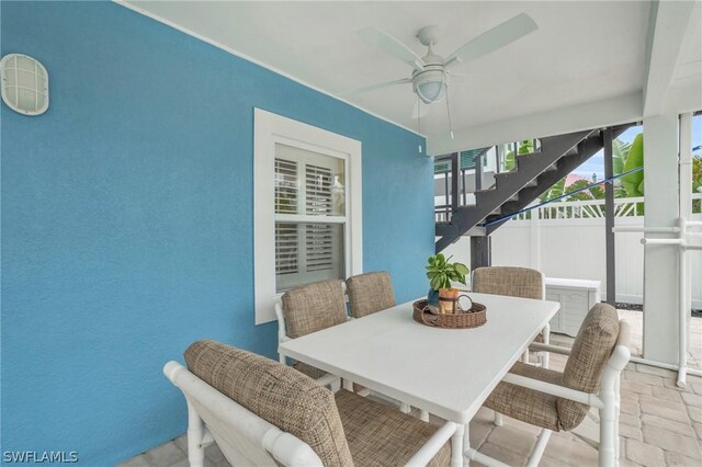 dining area featuring ceiling fan