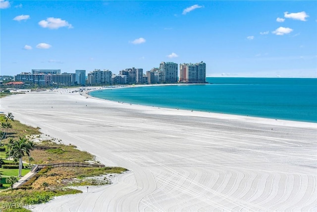 water view featuring a city view and a view of the beach