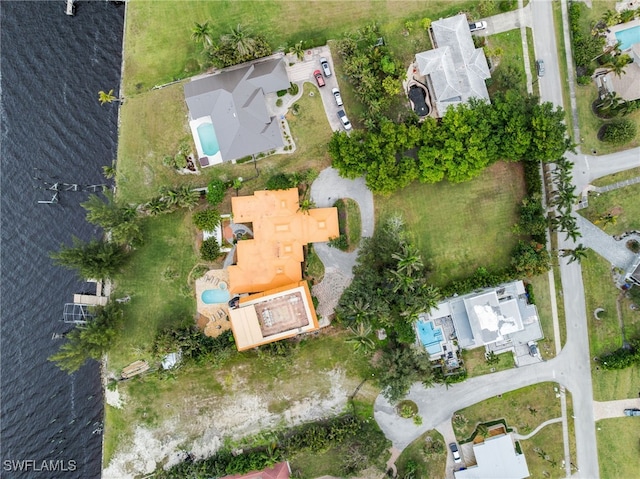 aerial view with a water view