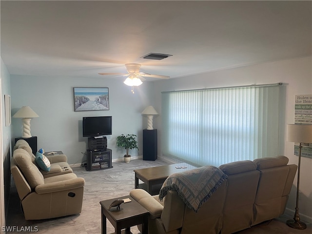 living room with ceiling fan