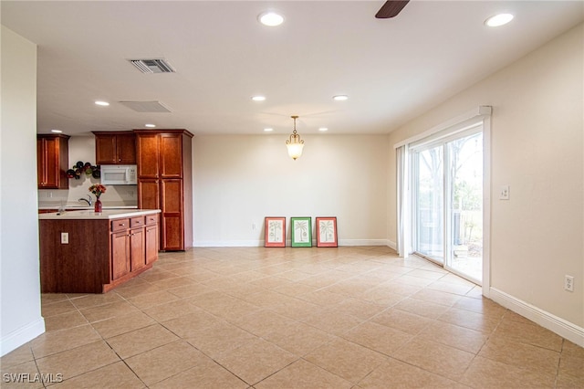 kitchen with hanging light fixtures