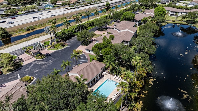 aerial view with a water view