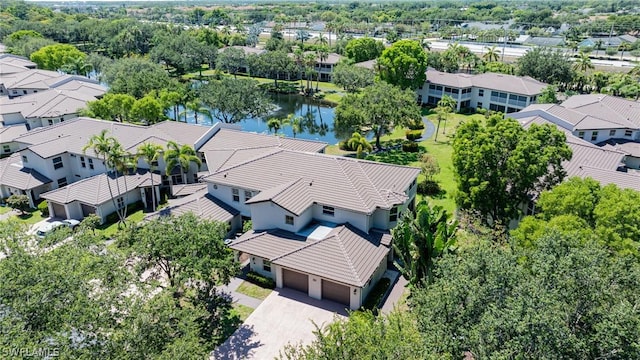 aerial view with a water view