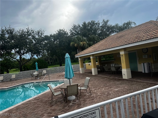 view of pool featuring a patio