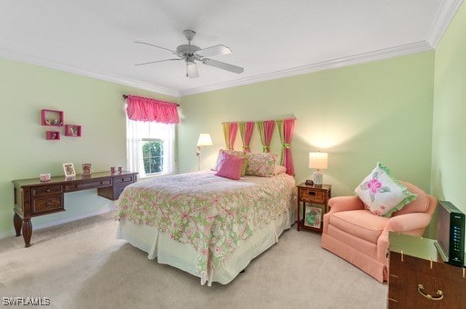 7804 Umberto Ct, Naples, FL 34114 - bedroom with a ceiling fan, ornamental molding, and carpet