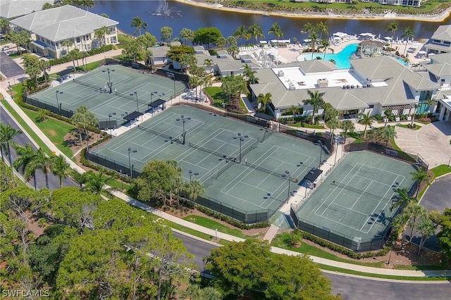 aerial view with a water view