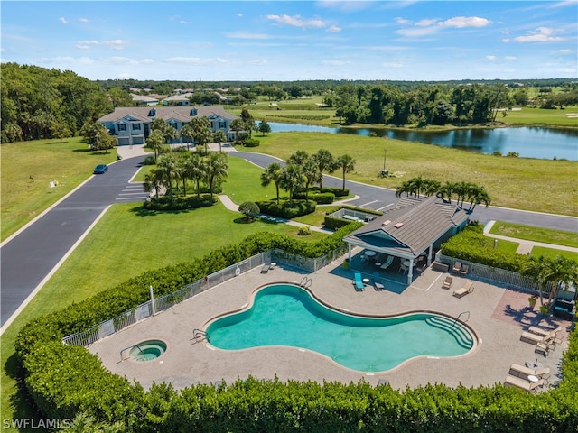 aerial view with a water view