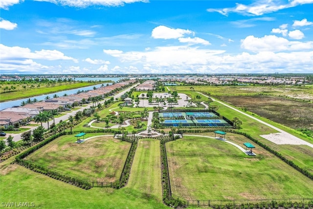 aerial view with a water view