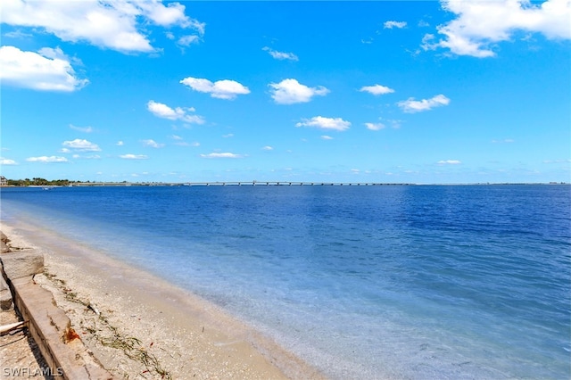 view of water feature with a view of the beach