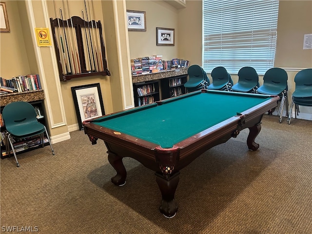 game room with carpet floors and billiards