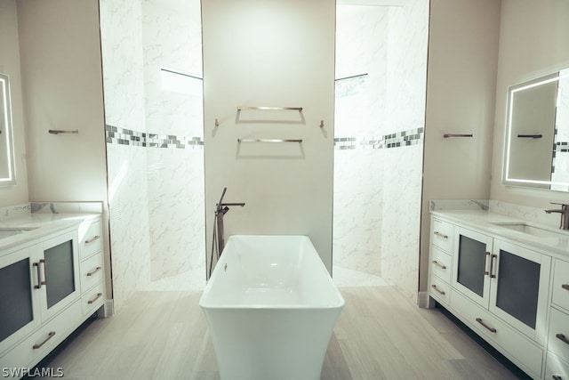 bathroom with tile floors and oversized vanity