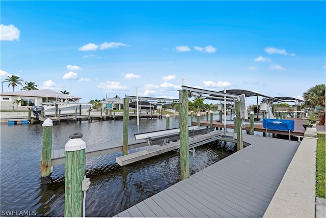 dock area with a water view