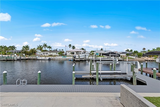 dock area with a water view