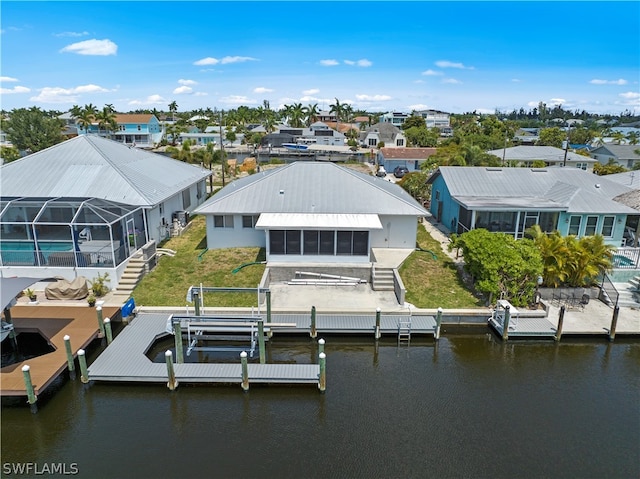 exterior space with a water view