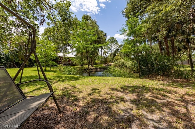 view of yard with a water view