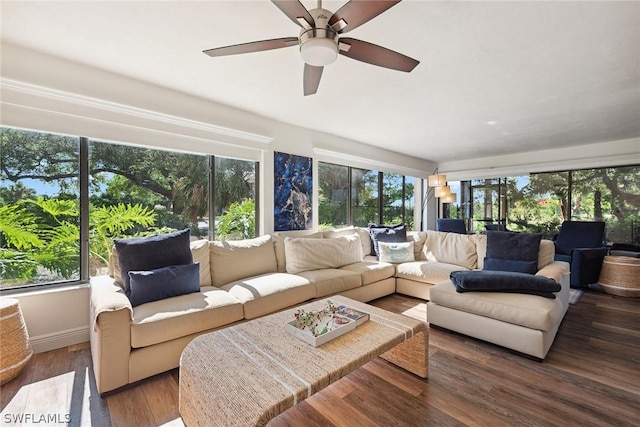 sunroom / solarium with ceiling fan