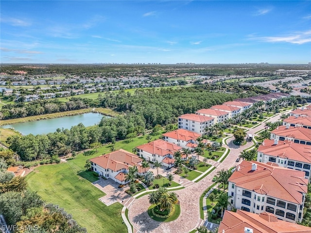 aerial view with a water view