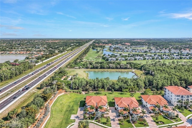 aerial view featuring a water view