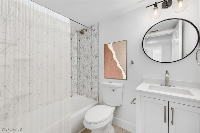 full bathroom featuring vanity, toilet, and tiled shower / bath combo