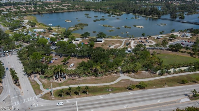 aerial view with a water view