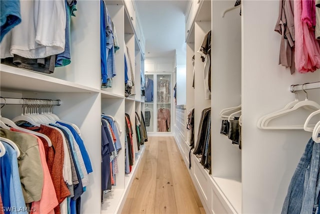 spacious closet with light hardwood / wood-style flooring