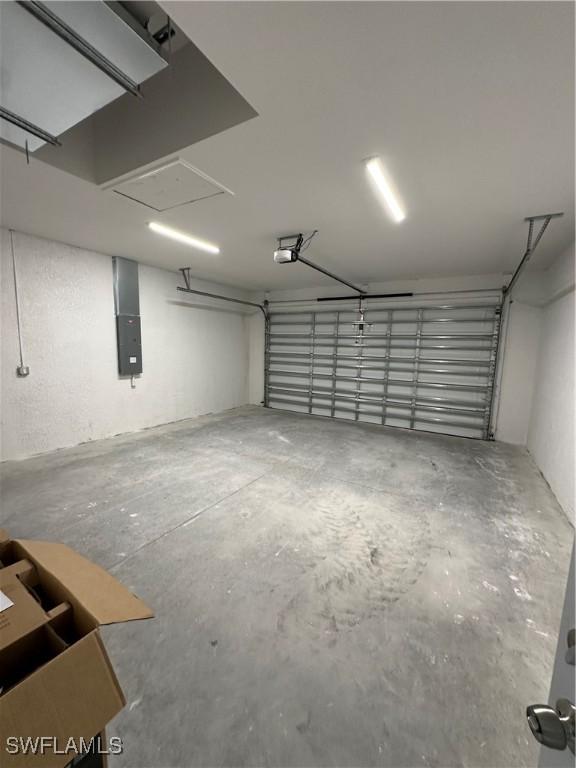 garage with a garage door opener