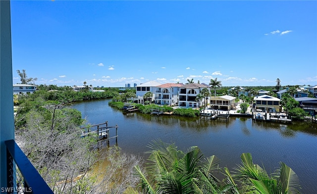 property view of water with a boat dock