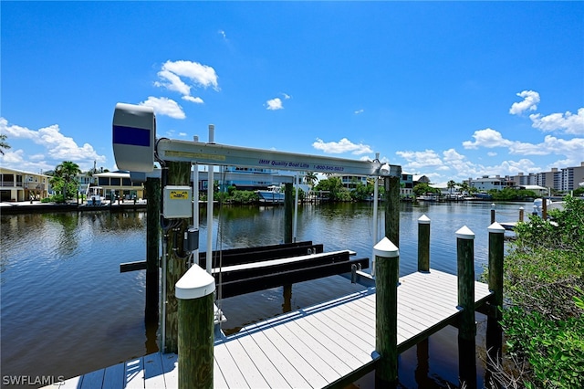 view of dock with a water view