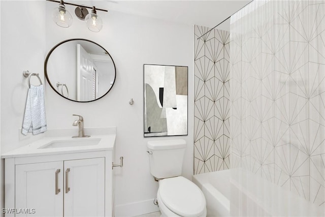 full bathroom with toilet, vanity, and tiled shower / bath combo