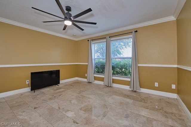 unfurnished room featuring ornamental molding and ceiling fan