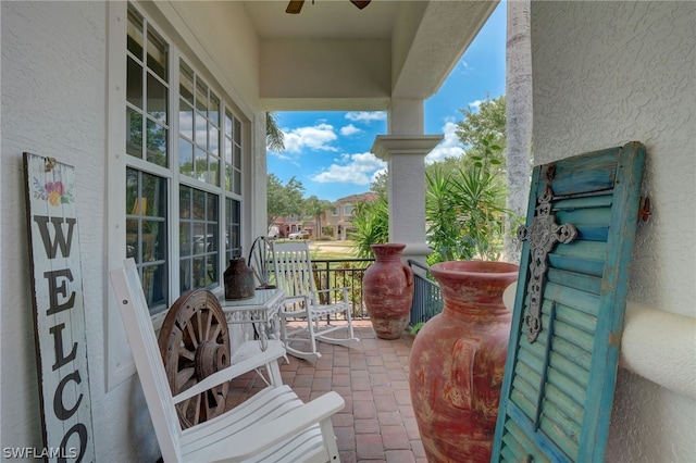 balcony featuring a porch