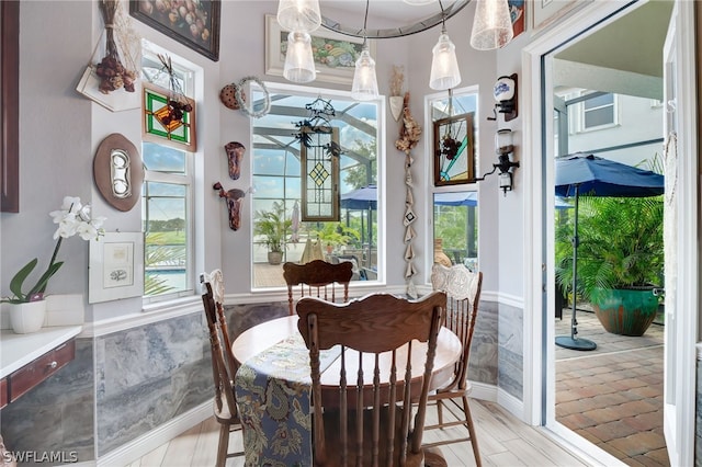 dining space featuring light hardwood / wood-style flooring