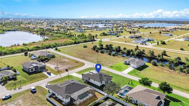 aerial view with a water view