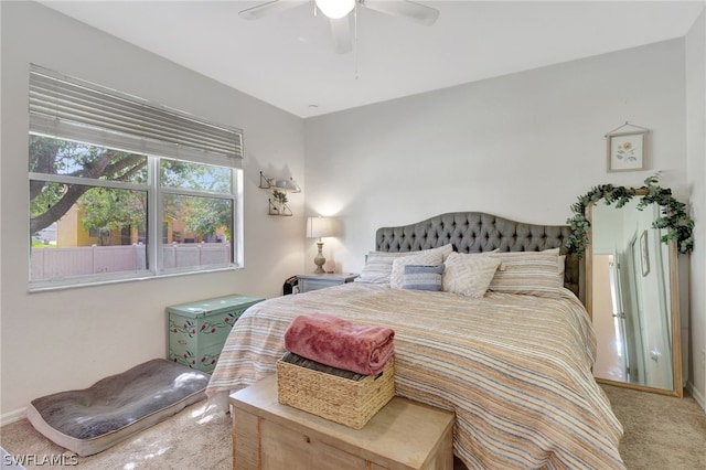 bedroom featuring carpet floors and ceiling fan