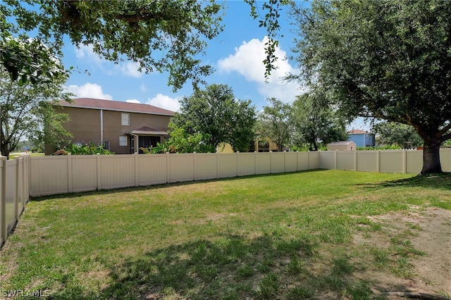 view of yard with a fenced backyard