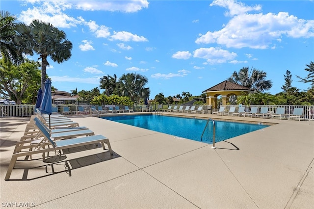 view of swimming pool featuring a patio