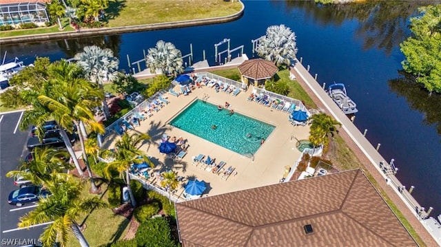 bird's eye view featuring a water view