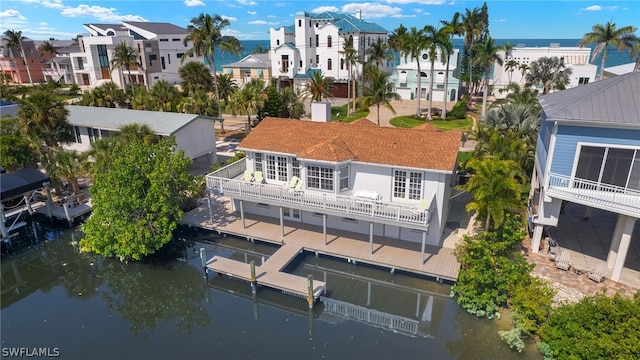 aerial view with a water view