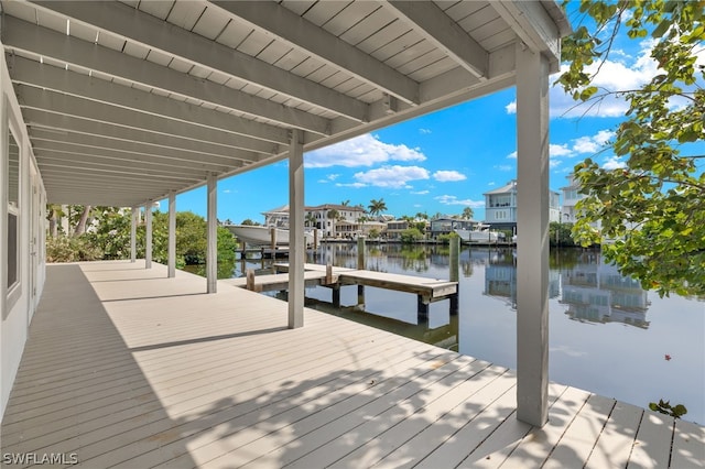 dock area with a water view