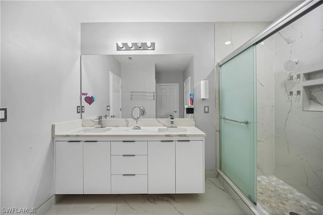 bathroom featuring vanity and walk in shower