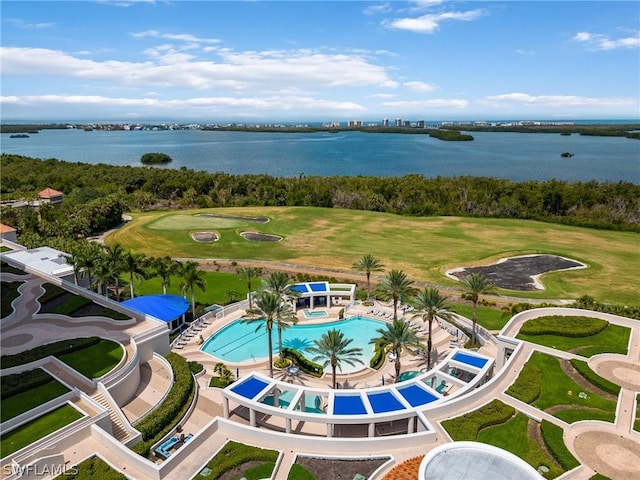 bird's eye view featuring a water view